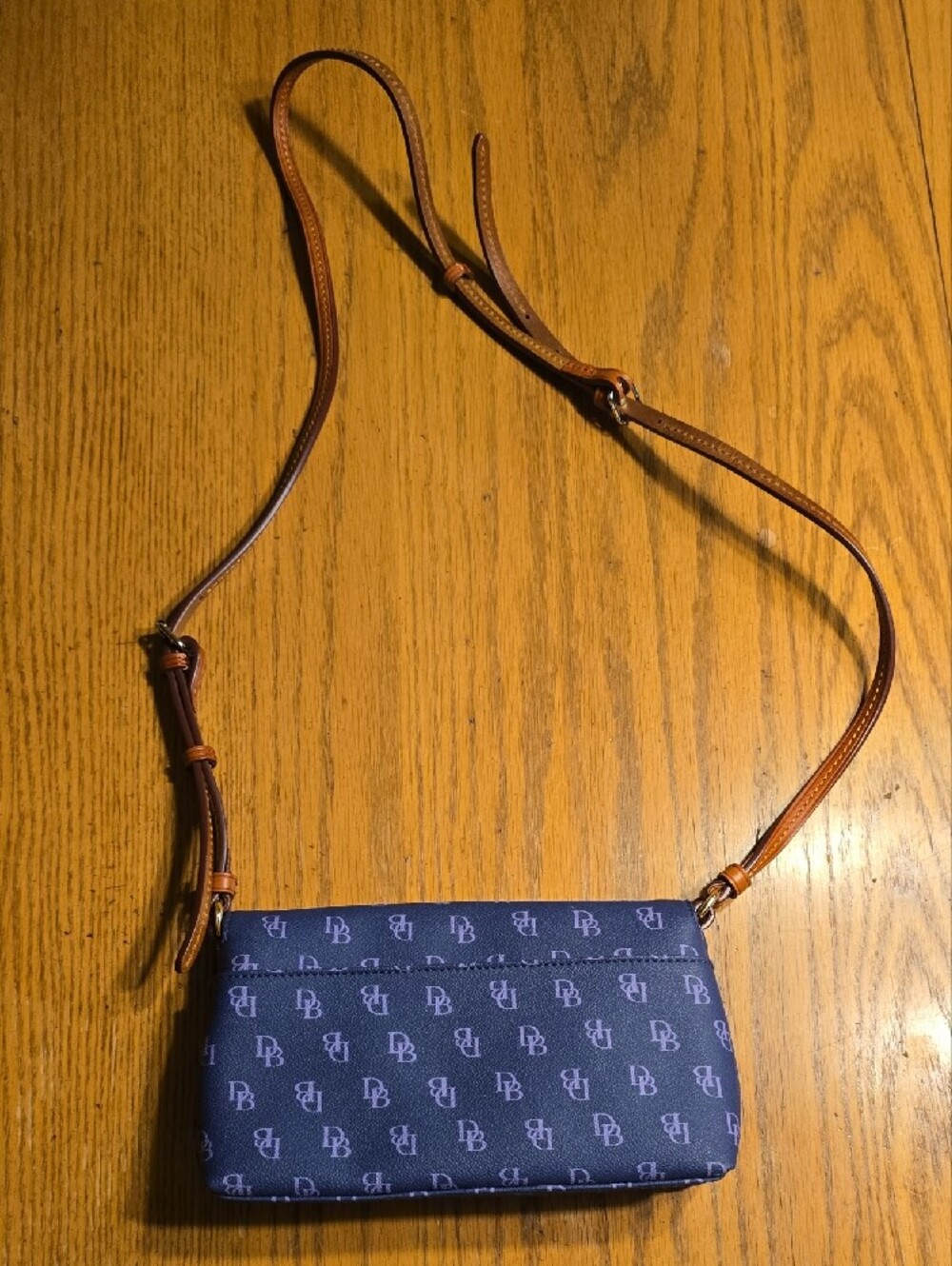 Dooney & Bourke Blue Monogram Crossbody with Tan Strap Accents - Picture 3 of 4